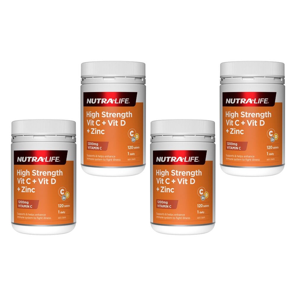 Nutra-Life High Strength Vitamin C + Vitamin D + Zinc 120 Tablets Pack of 4