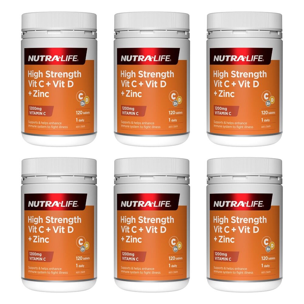 Nutra-Life High Strength Vitamin C + Vitamin D + Zinc 120 Tablets Pack of 6