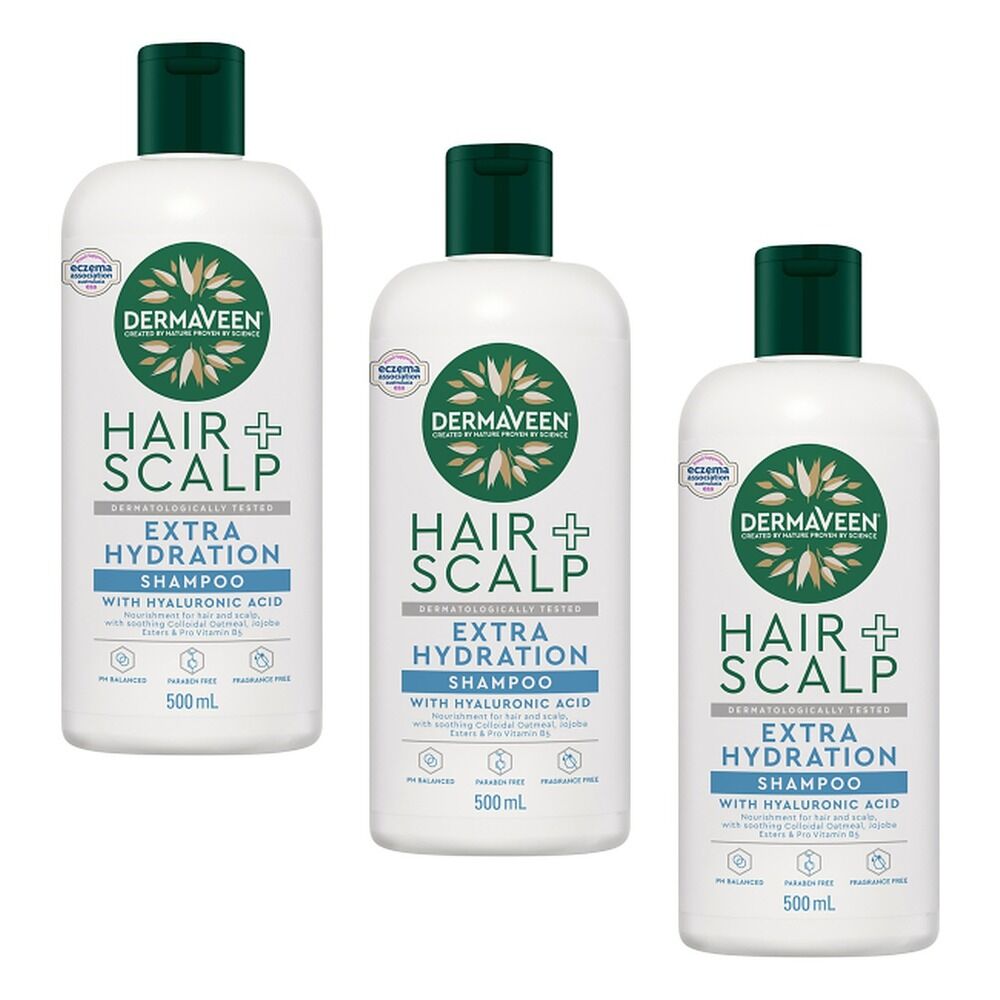DermaVeen Hair + Scalp Extra Hydration Shampoo 500mL Pack of 3