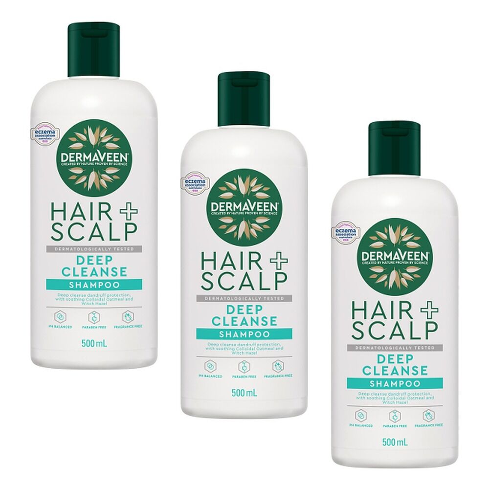 DermaVeen Hair + Scalp Deep Cleanse Shampoo 500mL Pack of 3