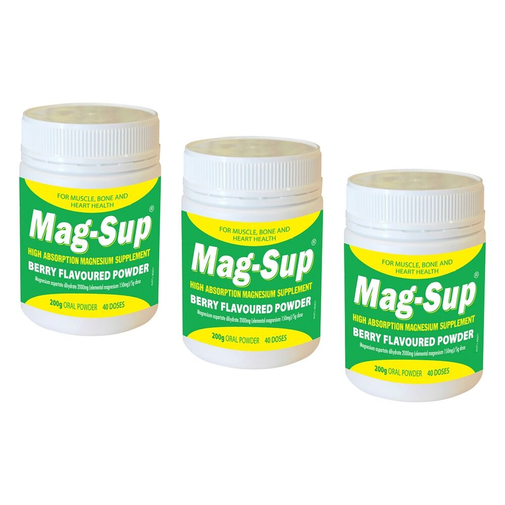 Mag-Sup Berry Flavoured Magnesium Powder 200g Pack of 3