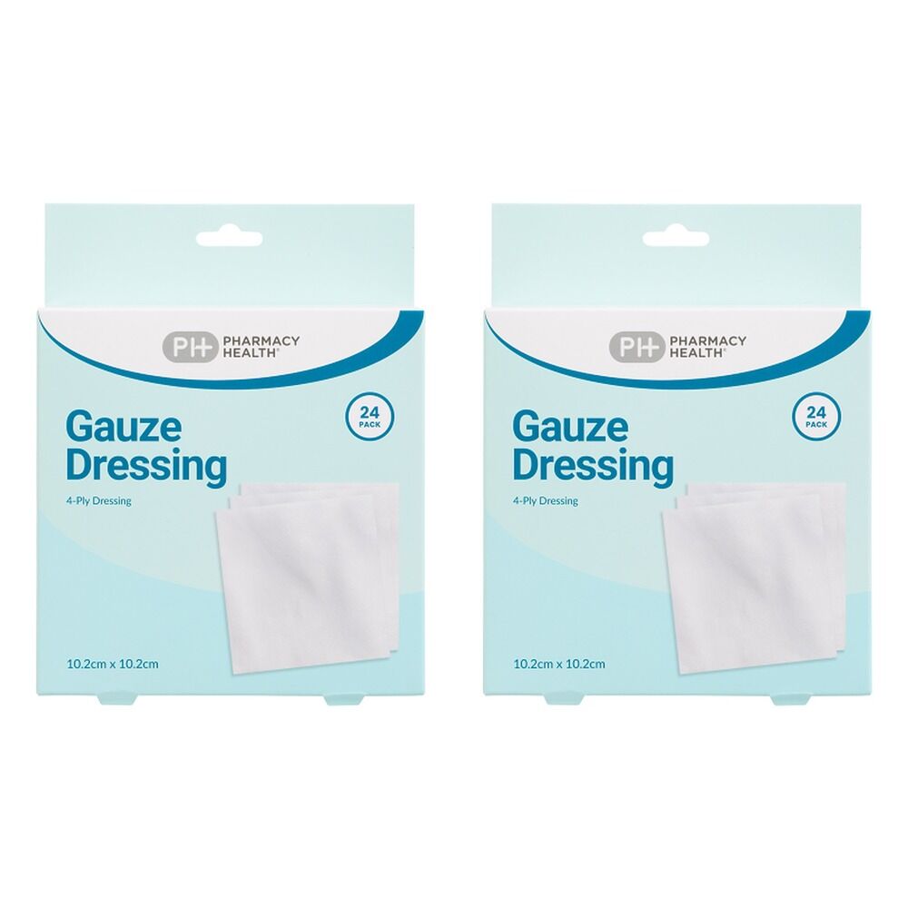 Pharmacy Health Gauze Dressing 10.2cm x 10.2cm 24 Pack Bundle of 2