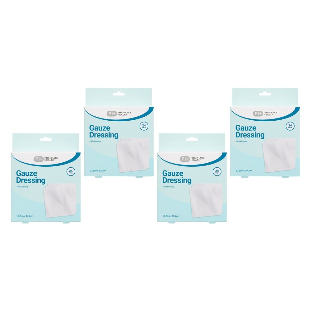 Pharmacy Health Gauze Dressing 10.2cm x 10.2cm 24 Pack Bundle of 4