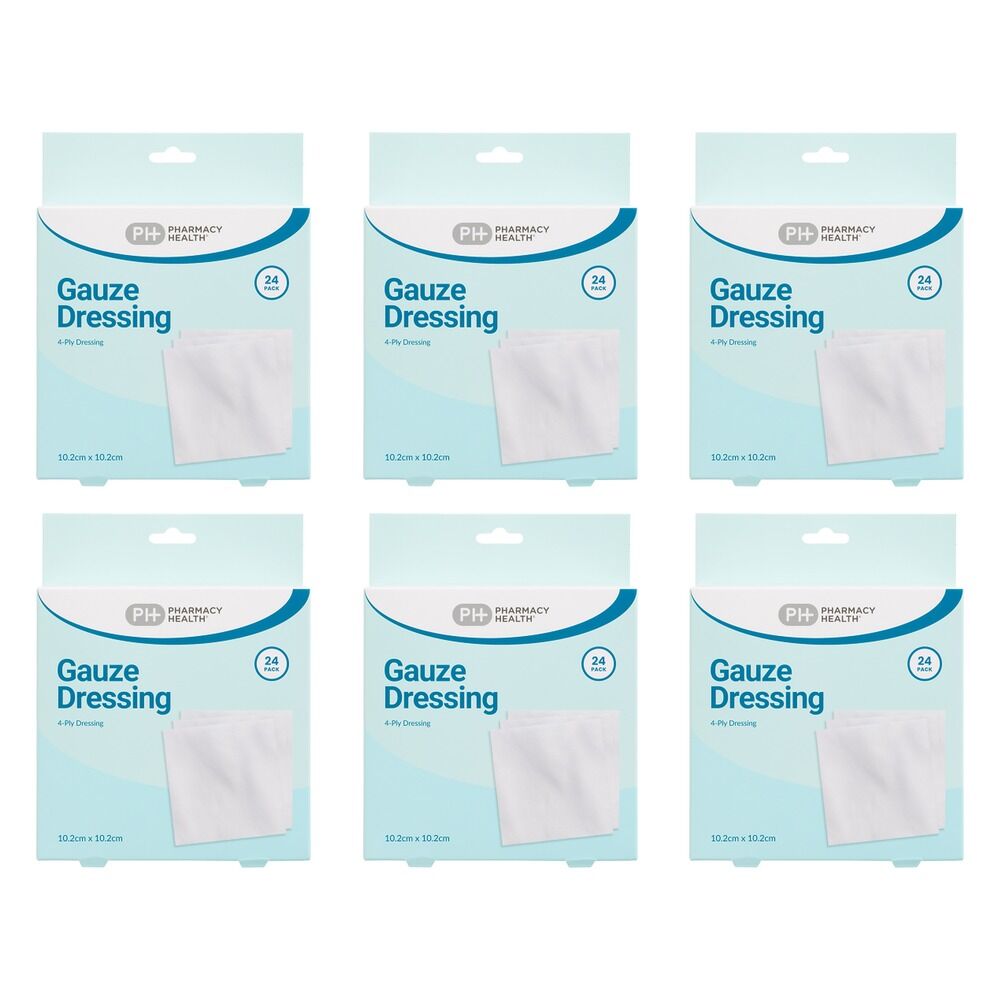 Pharmacy Health Gauze Dressing 10.2cm x 10.2cm 24 Pack Bundle of 6