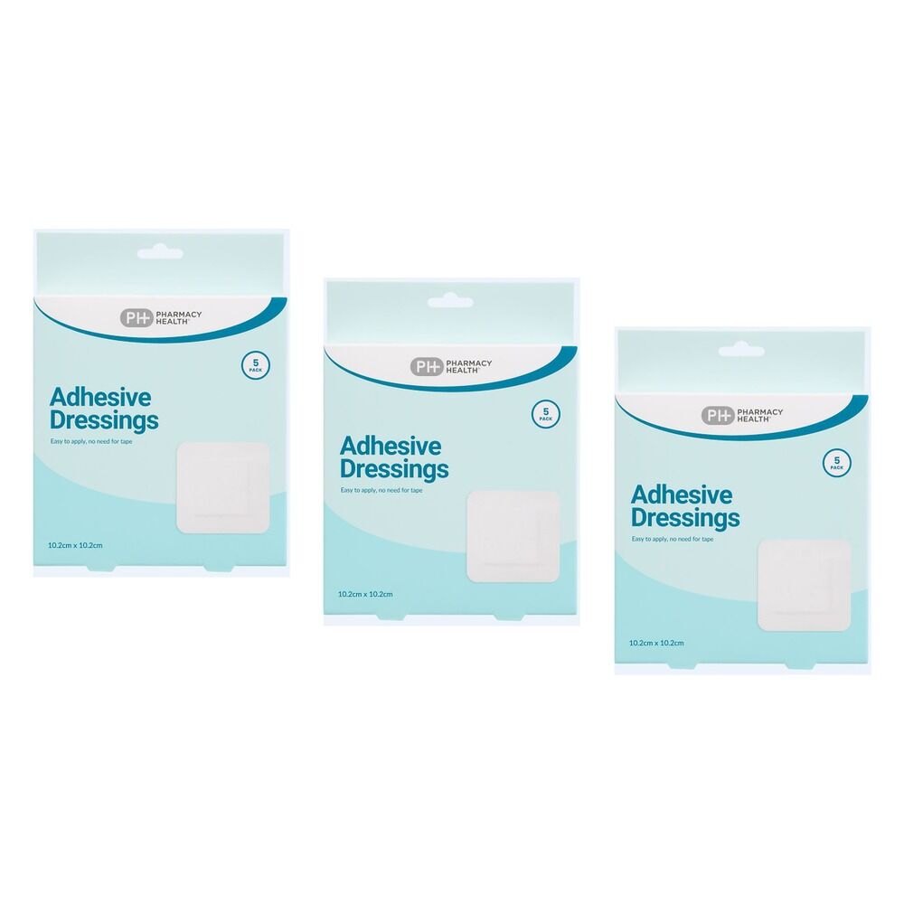 Pharmacy Health Adhesive Dressing 10.2cm x 10.2cm 5 Pack Bundle of 3