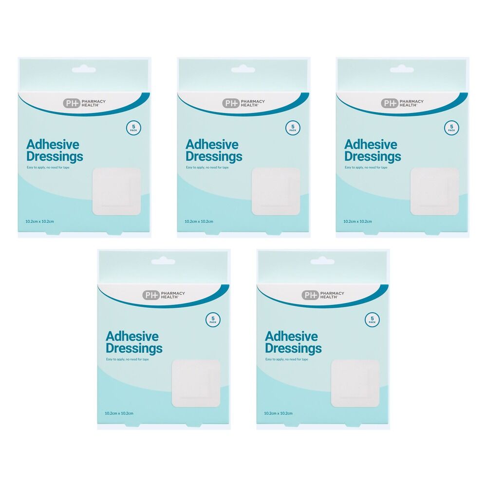 Pharmacy Health Adhesive Dressing 10.2cm x 10.2cm 5 Pack Bundle of 5