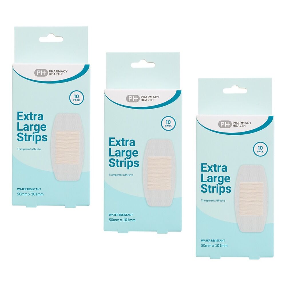 Pharmacy Health Water Resistant Extra Large Strips 10 Pack Bundle of 3