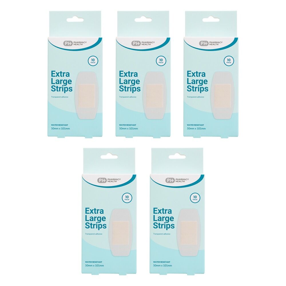 Pharmacy Health Water Resistant Extra Large Strips 10 Pack Bundle of 5