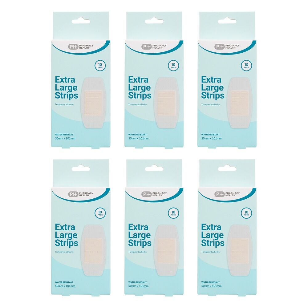 Pharmacy Health Water Resistant Extra Large Strips 10 Pack Bundle of 6