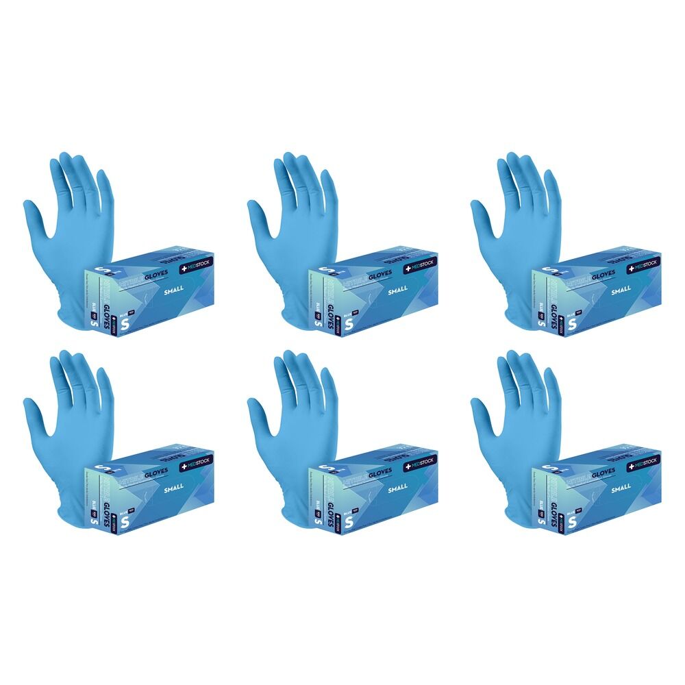 Medstock Blue Nitrile Gloves Small 100 Pack Bundle of 6