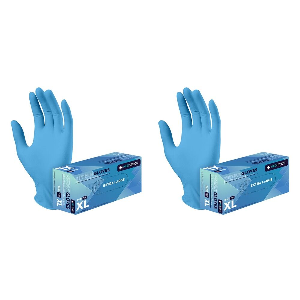 Medstock Blue Nitrile Gloves Extra Large 100 Pack Bundle of 2
