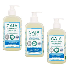 GAIA Natural Baby 2-in-1 Shampoo & Conditioner 500mL Pack of 3