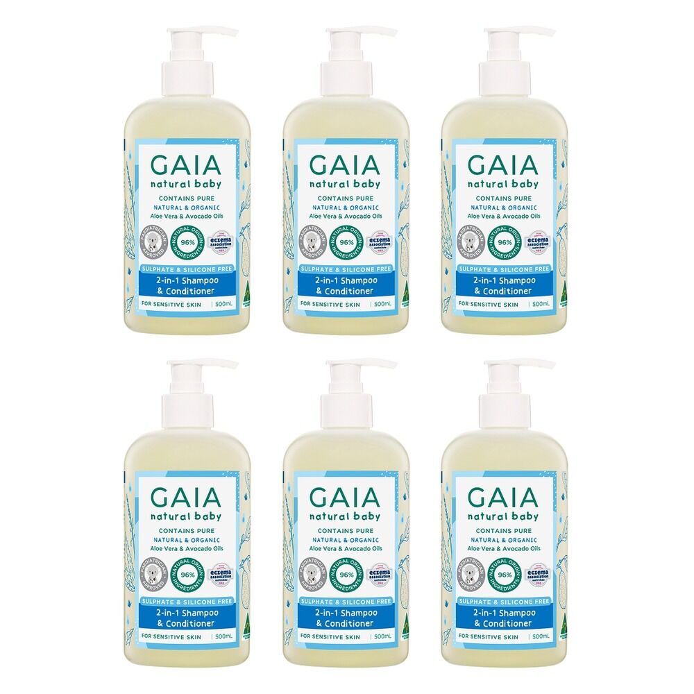 GAIA Natural Baby 2-in-1 Shampoo & Conditioner 500mL Pack of 6