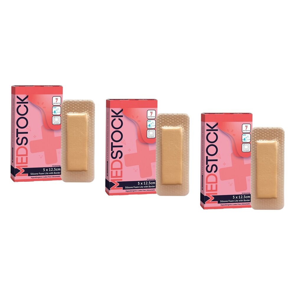 Medstock Silicone Foam Lite Dressing with Border 5cm x 12.5cm Pack of 3