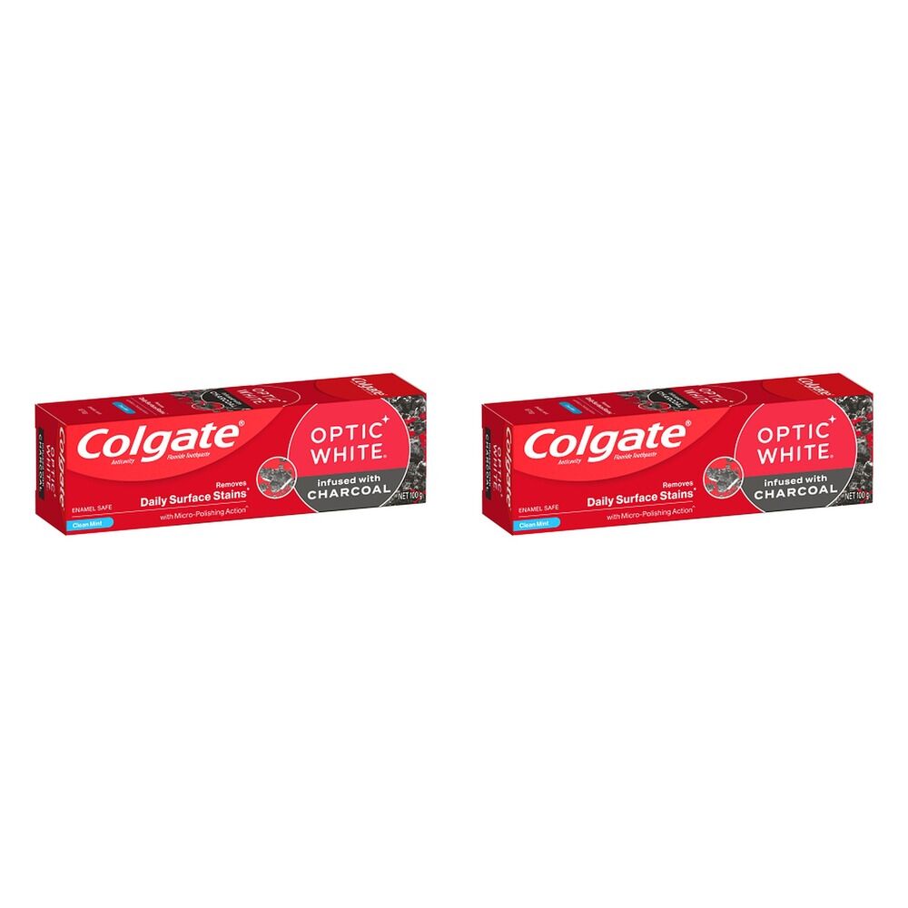 Colgate Optic White Charcoal Toothpaste, Enamel Safe, 100g Pack of 2
