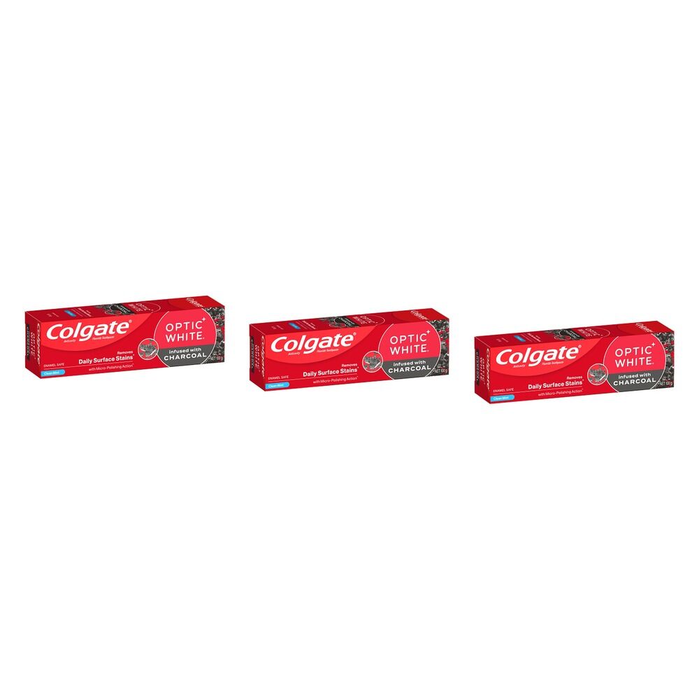 Colgate Optic White Charcoal Toothpaste, Enamel Safe, 100g Pack of 3