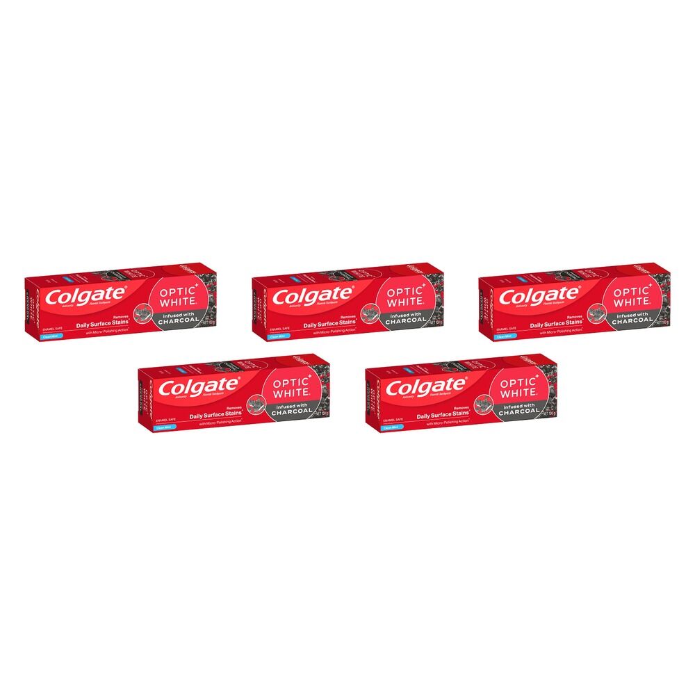 Colgate Optic White Charcoal Toothpaste, Enamel Safe, 100g Pack of 5