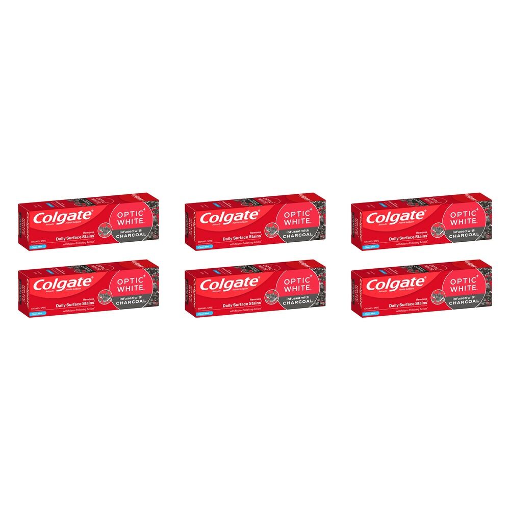 Colgate Optic White Charcoal Toothpaste, Enamel Safe, 100g Pack of 6