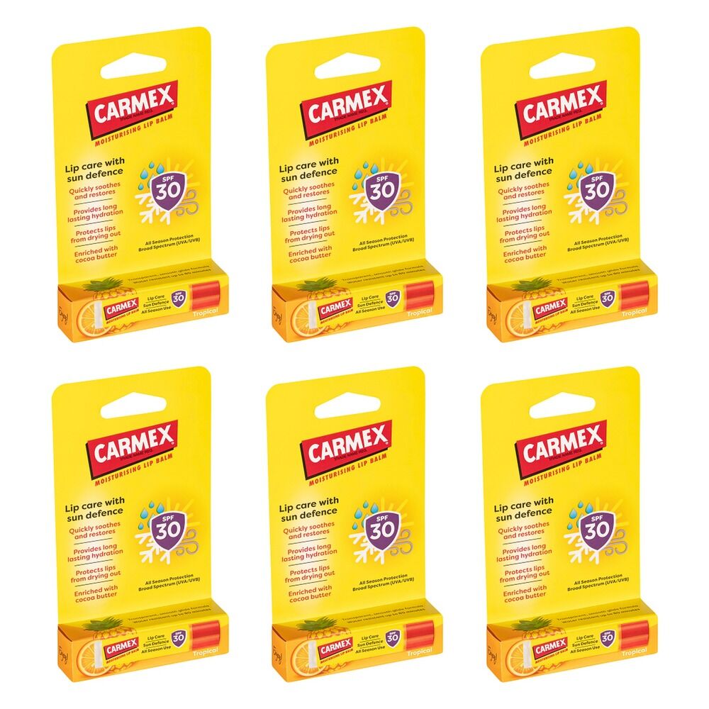Carmex Tropical Sun Defence Stick SPF 30 4.25g Pack of 6