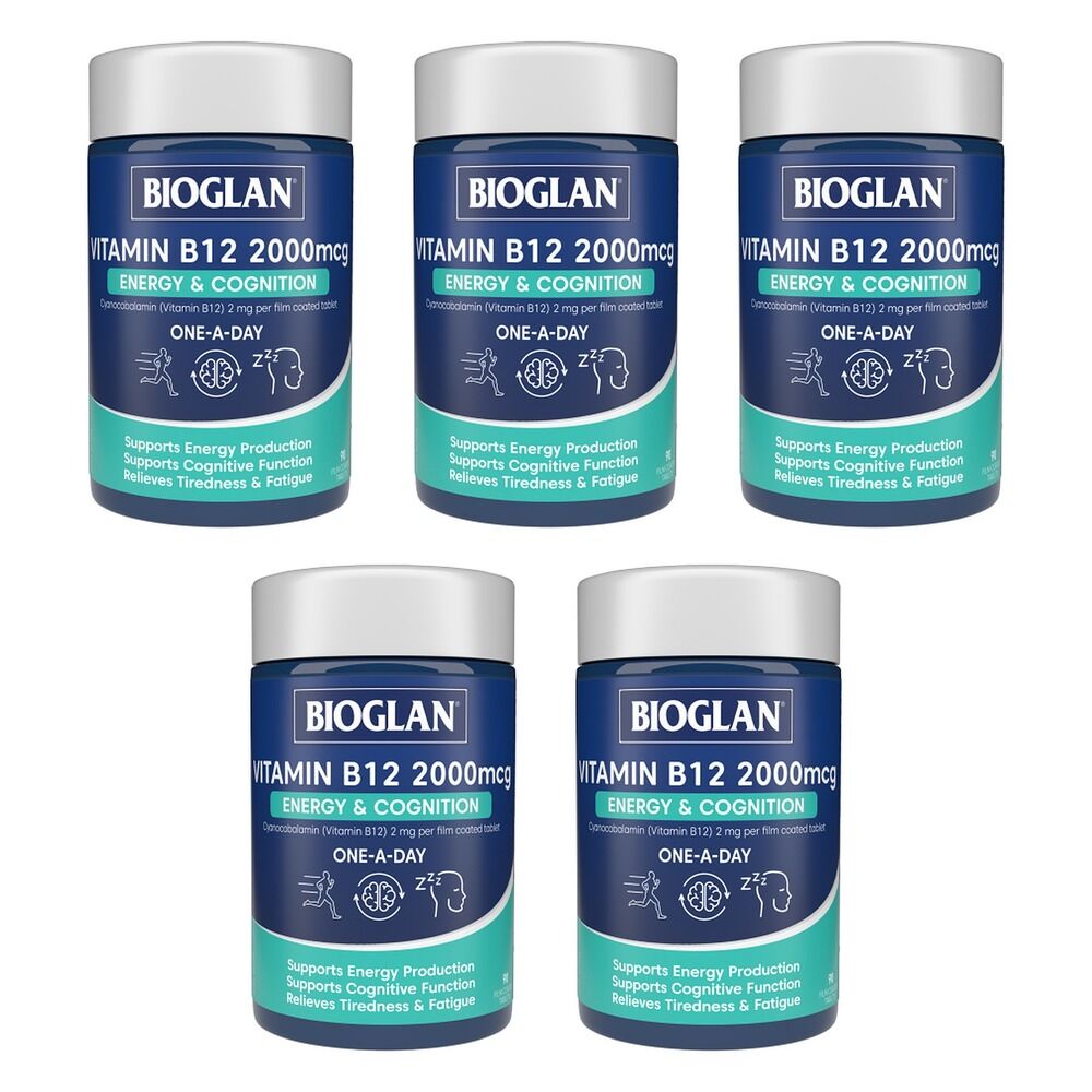 Bioglan Vitamin B12 2000mcg Energy & Cognition 90 Tablets Pack of 5
