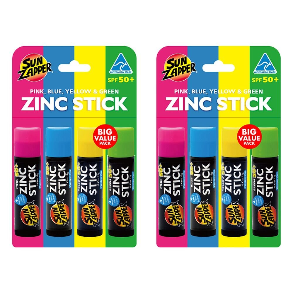 Sun Zapper Sticks Rainbow Mixed SPF50+ 12g x 4 Pack Bundle of 2
