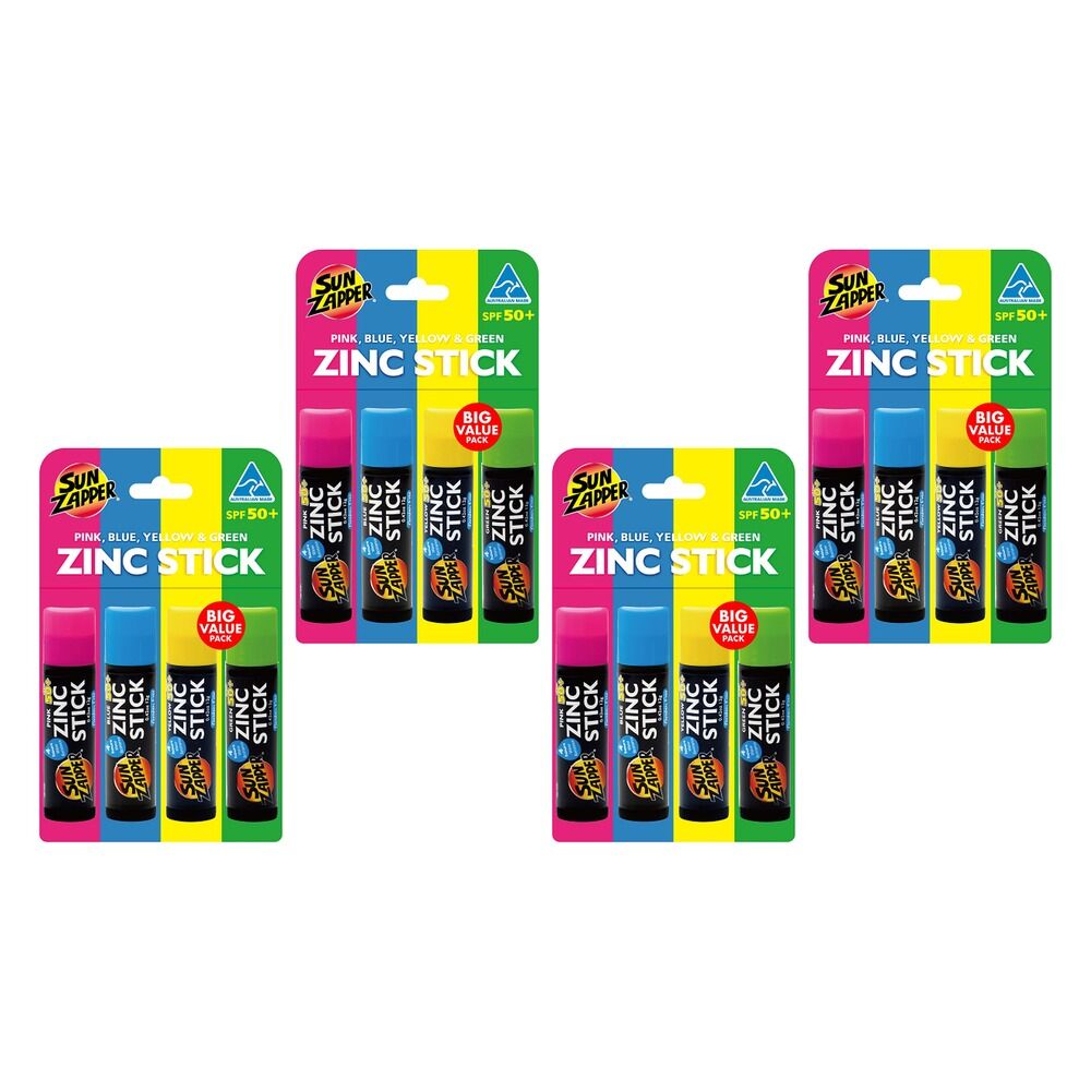 Sun Zapper Sticks Rainbow Mixed SPF50+ 12g x 4 Pack Bundle of 4