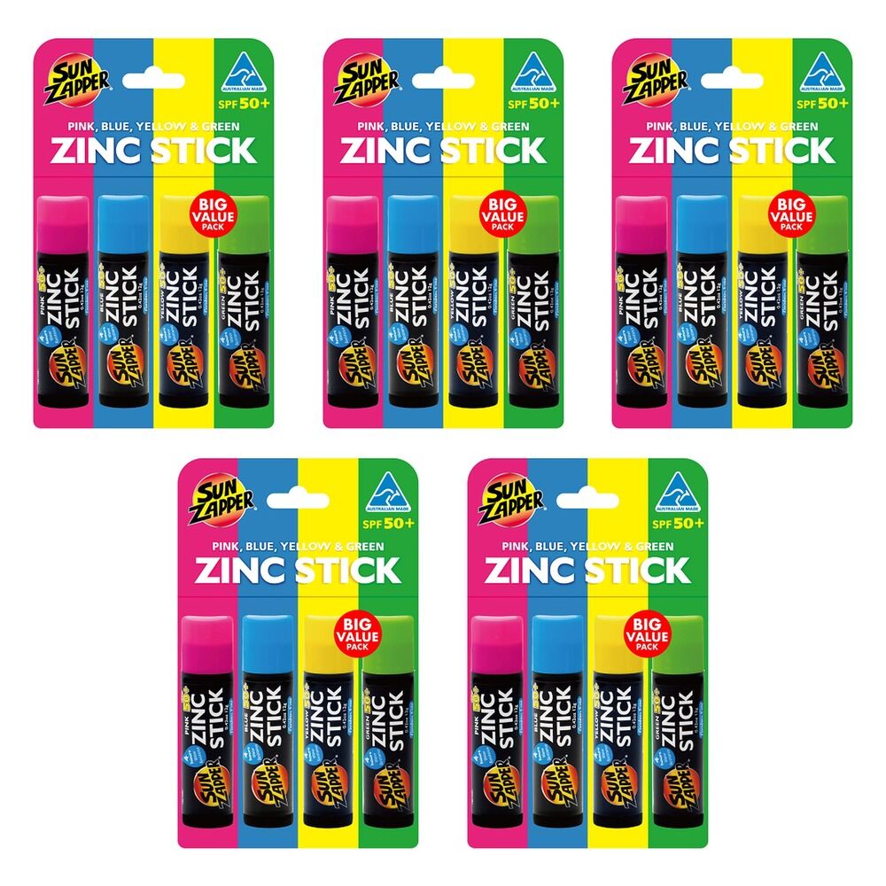 Sun Zapper Sticks Rainbow Mixed SPF50+ 12g x 4 Pack Bundle of 5
