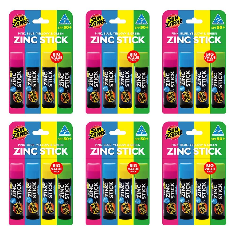 Sun Zapper Sticks Rainbow Mixed SPF50+ 12g x 4 Pack Bundle of 6
