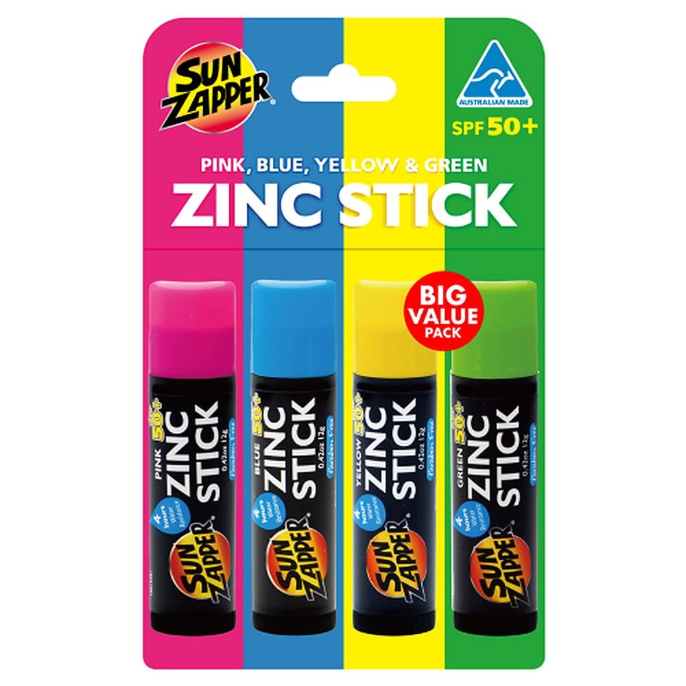 Sun Zapper Sticks Rainbow Mixed SPF50+ 12g x 4 Pack
