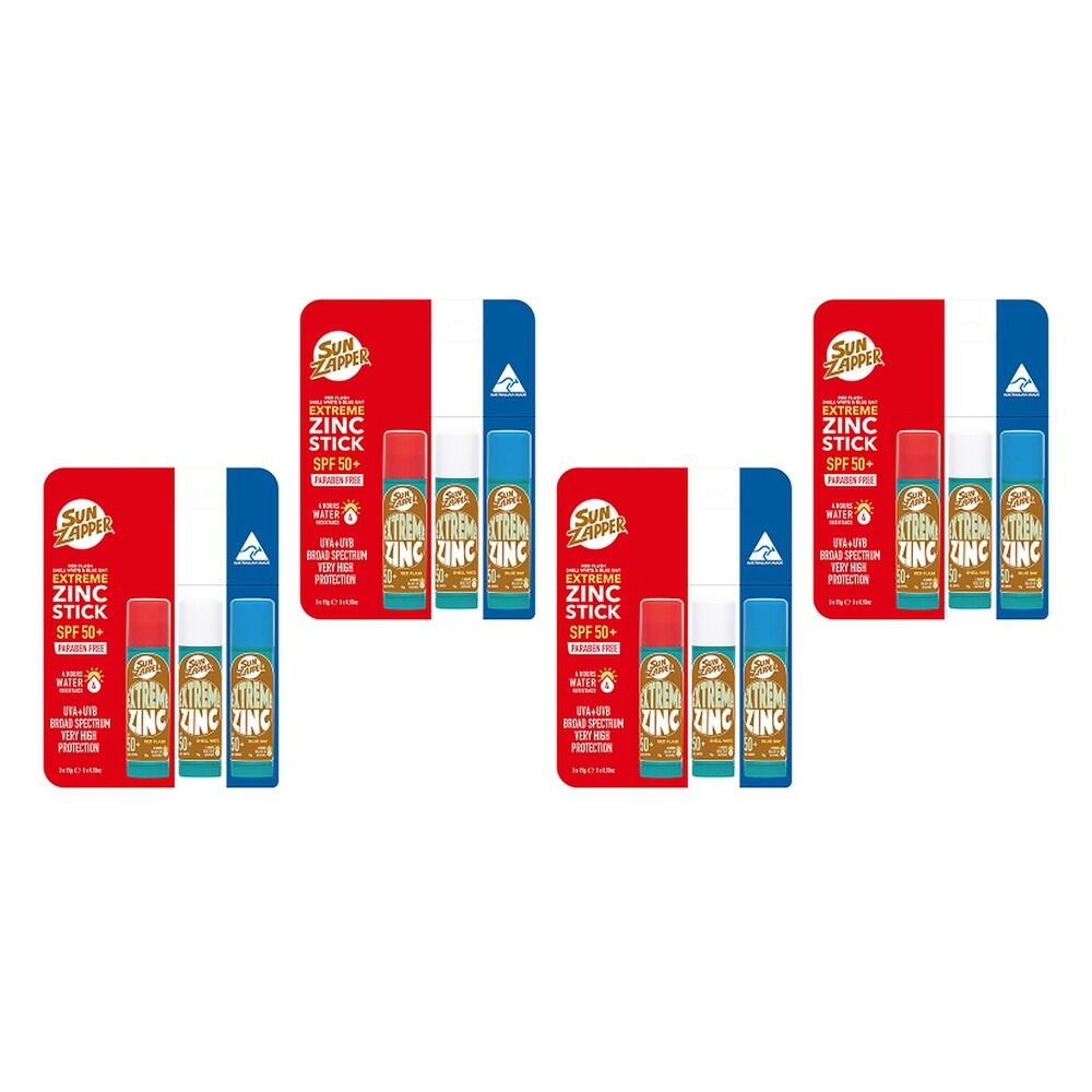 Sun Zapper Extreme Zinc Triple Pack Red White Blue 15g x 3 Pack Bundle of 4
