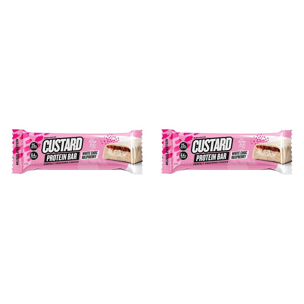 Muscle Nation Protein Custard Bar White Chocolate Raspberry 60g x 12 Bundle of 2