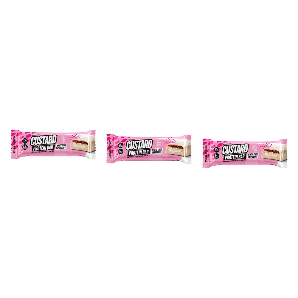 Muscle Nation Protein Custard Bar White Chocolate Raspberry 60g x 12 Bundle of 3