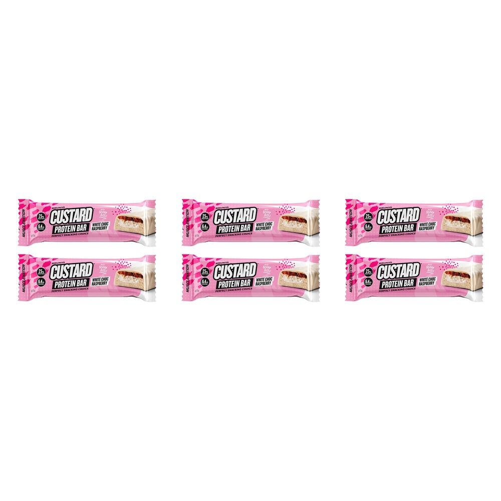 Muscle Nation Protein Custard Bar White Chocolate Raspberry 60g x 12 Bundle of 6