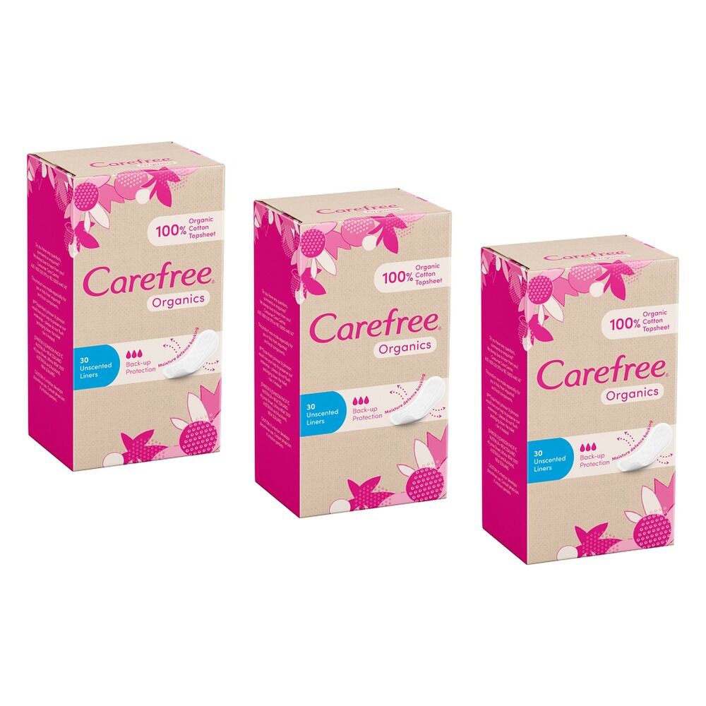 Carefree Organics Unscented Liners 30 Pack Bundle of 3