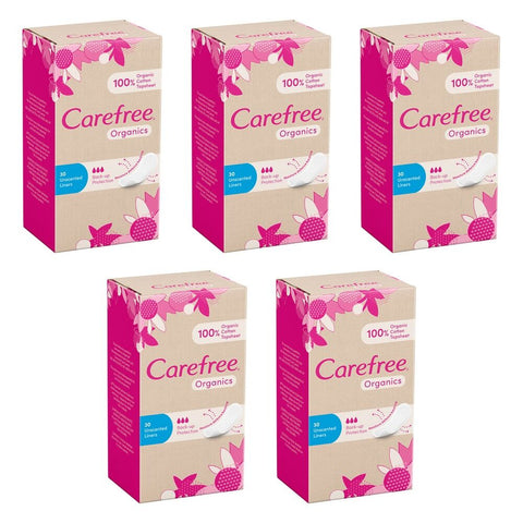 Carefree Organics Unscented Liners 30 Pack Bundle of 5