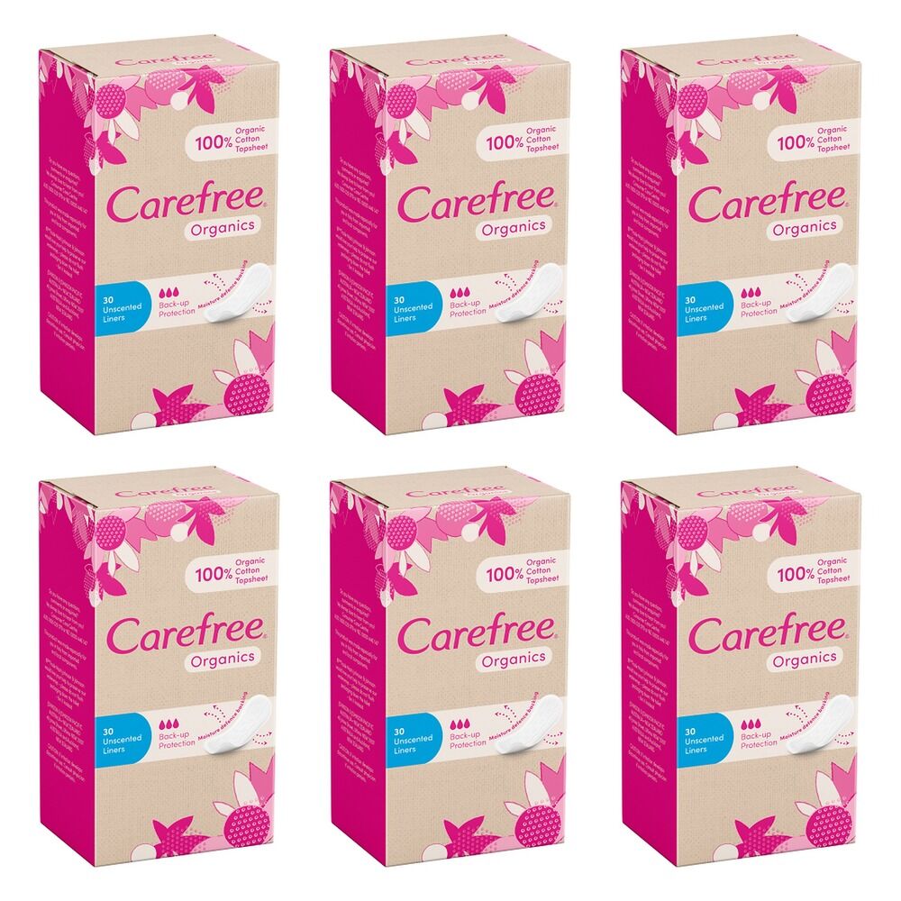 Carefree Organics Unscented Liners 30 Pack Bundle of 6
