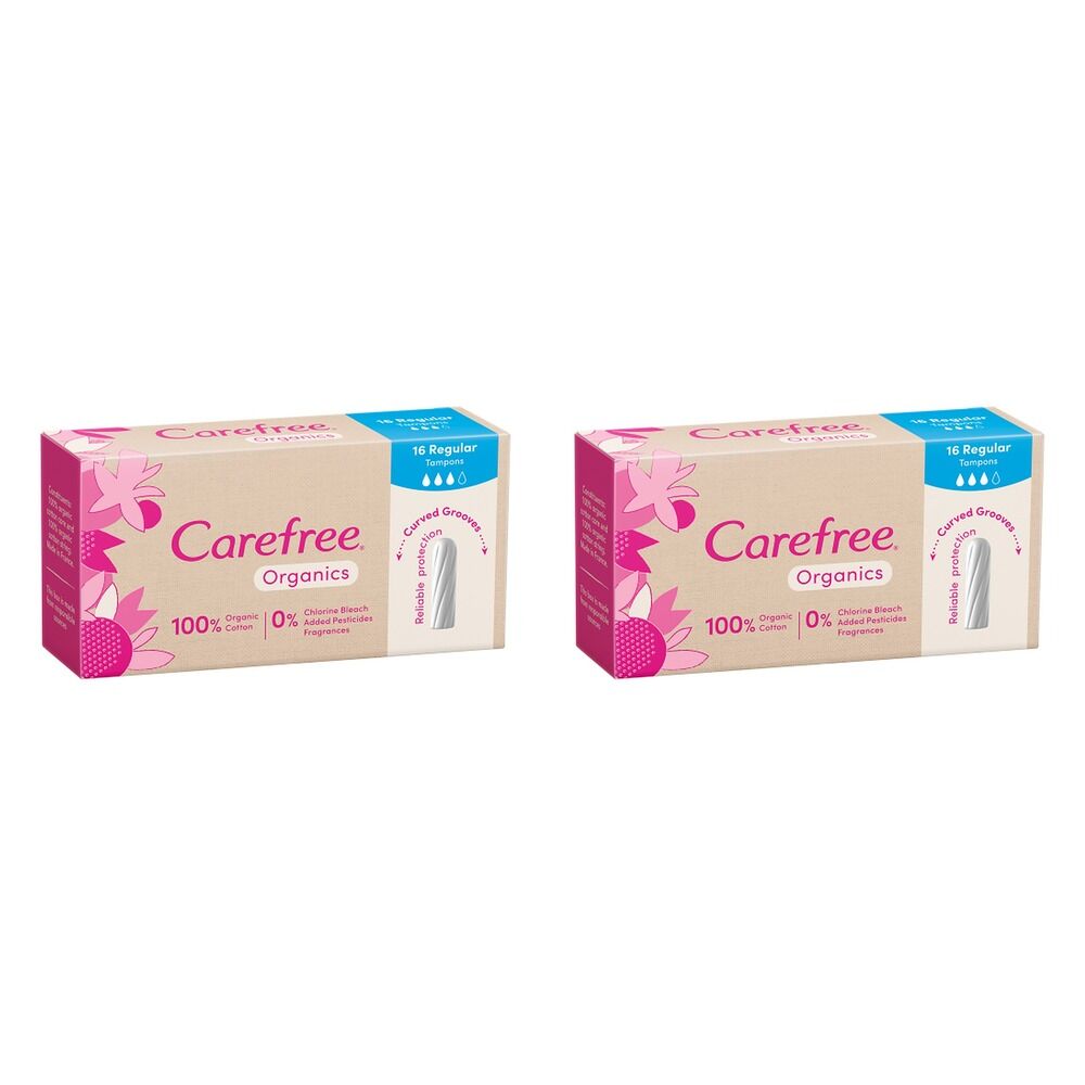 Carefree Organics Regular Tampons 16 Pack Bundle of 2