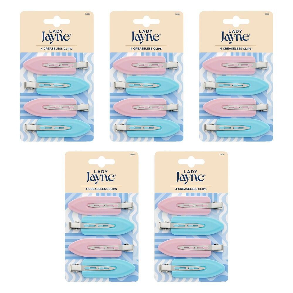 Lady Jayne Multi-Coloured Creaseless Clips Assorted Colours 4 Pack Bundle of 5