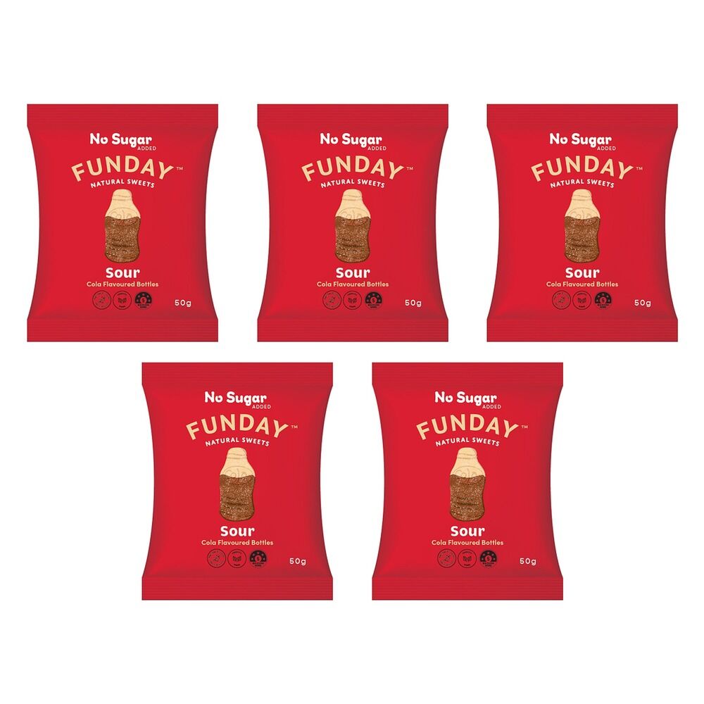 Fun Day Sour Cola Gummy Bottles 50g x 12 Bundle of 5