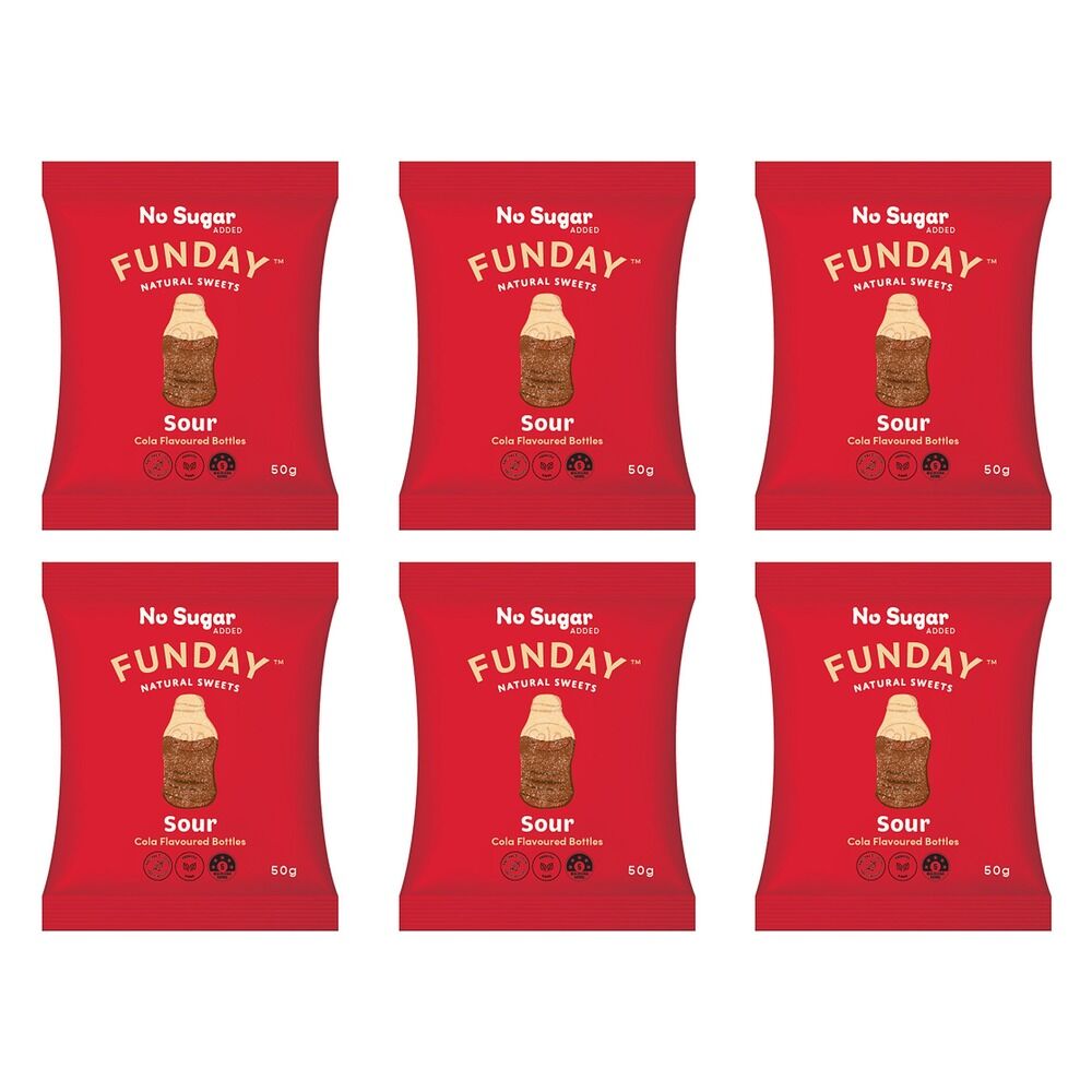 Fun Day Sour Cola Gummy Bottles 50g x 12 Bundle of 6
