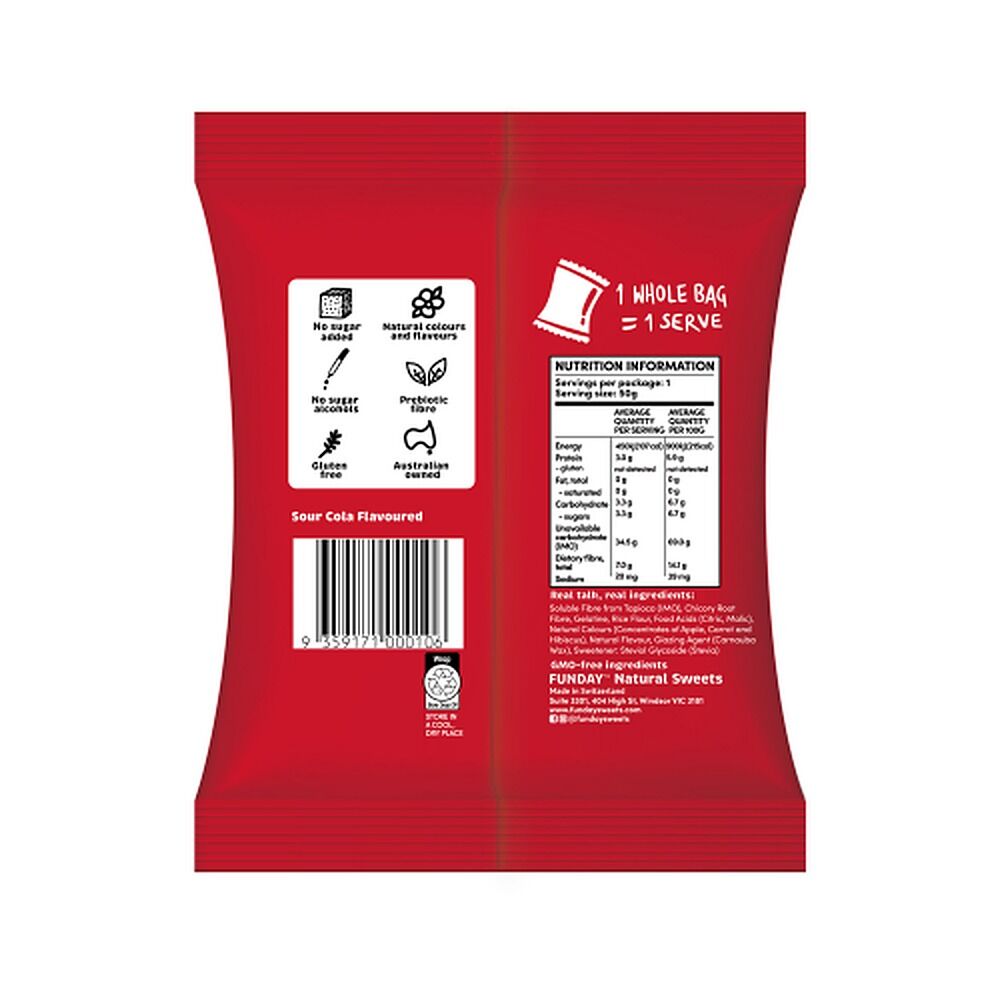 Fun Day Sour Cola Gummy Bottles 50g x 12