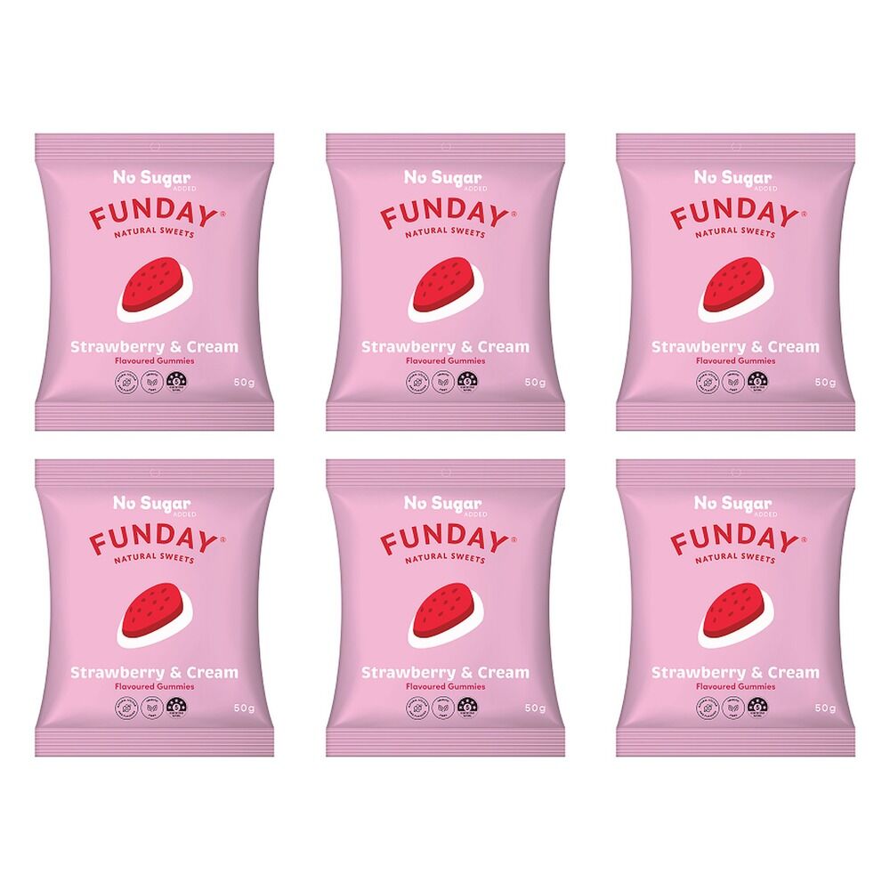 Fun Day Natural Sweets Strawberry & Cream Flavoured Gummies 50g x 6 Bundle of 6