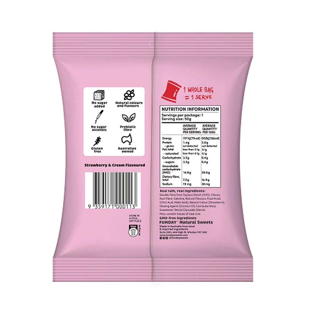 Fun Day Natural Sweets Strawberry & Cream Flavoured Gummies 50g x 6