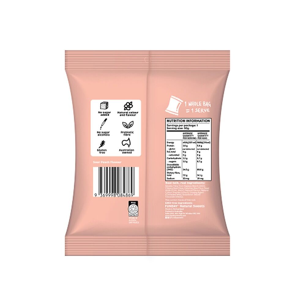 Fun Day Natural Sweets Sour Peach Flavoured Hearts 50g x 12