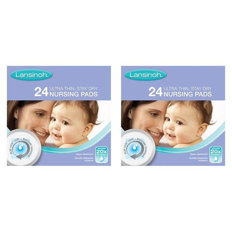 Lansinoh Ultra Thin Stay Dry Nursing Pads 24 Pack Bundle of 2