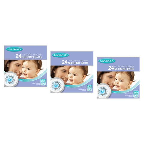 Lansinoh Ultra Thin Stay Dry Nursing Pads 24 Pack Bundle of 3