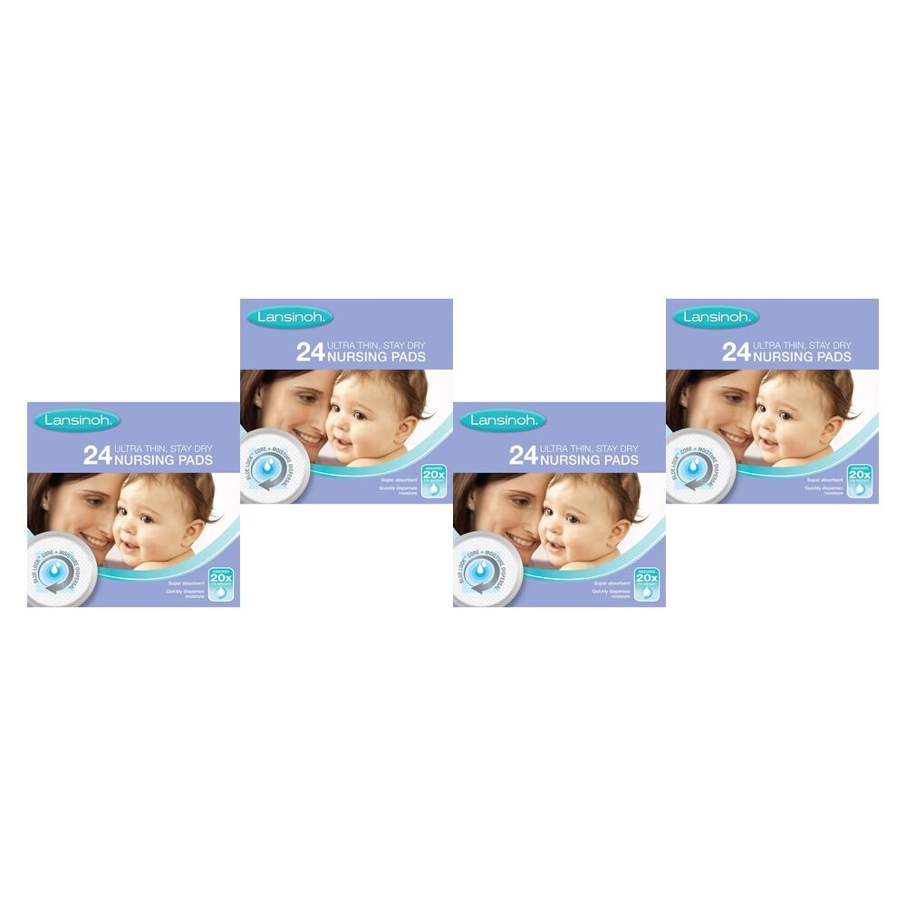 Lansinoh Ultra Thin Stay Dry Nursing Pads 24 Pack Bundle of 4