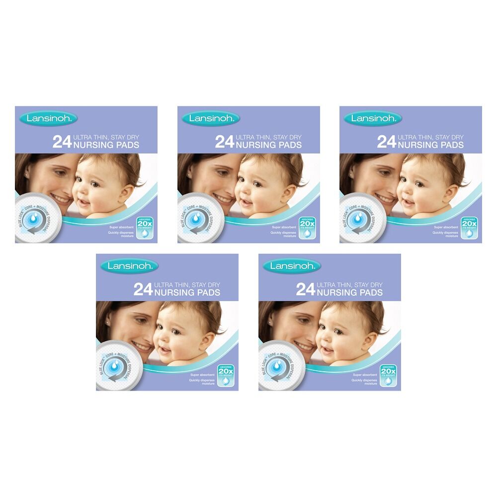 Lansinoh Ultra Thin Stay Dry Nursing Pads 24 Pack Bundle of 5