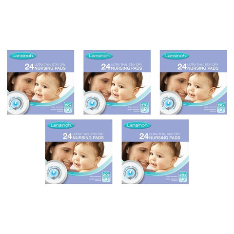 Lansinoh Ultra Thin Stay Dry Nursing Pads 24 Pack Bundle of 5