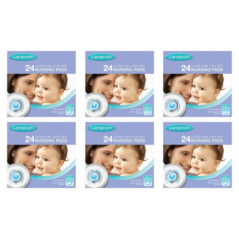 Lansinoh Ultra Thin Stay Dry Nursing Pads 24 Pack Bundle of 6
